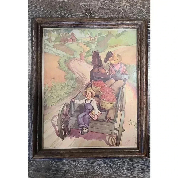 Boy on back‎ of cart art from Womens world magazing 1932 Framed - Picture 1 of 5